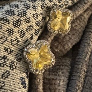 Clover Sterling Silver Citrine Gemstone Earrings